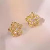 Cadena de Suéter Giratoria de Acero de Titanio que No se Desvanece Collar de Flor de Cinco Pétalos para Mujer Pendientes Anillo Joyería Versátil de Gama Alta para Mujer