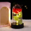 Flor de Rosa con Lámina de Oro en Cubierta de Cristal Muñeca Luminosa Flor Eterna Decoración para San Valentín, Navidad, Regalo para Novia o Esposa