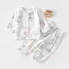 Conjunto de Gaze para Bebê Roupas de Casa para Bebê Manga Longa Top de Fibra de Bambu Calça Roupas de Verão com Ar Condicionado para Crianças Meninos Meninas