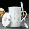 Taza Creativa Transfronteriza Constelación Taza de Cerámica con Tapa y Cuchara Taza de Café para Oficina Taza de Agua para Pareja Taza de Té