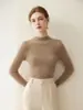 Suéter 100% cachemir puro para mujer, cuello semi alto, corte ajustado, suave y acogedor, base de punto, suéter liso otoño e invierno 2026