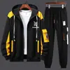 Conjunto de Moletom com Capuz e Cardigan para Homens, Jaqueta Fina Tendência Estilosa Nova para Primavera e Outono para Adolescentes, Conjunto Completo Casual para Estudantes do Sexo Masculino