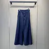 Roupas Femininas de Alta Qualidade Nanyou Jeans Azul Escuro Cintura Alta Plissado Fluido Estilo Maduro Solto Wide-Leg Comprimento Total Calças Atacado