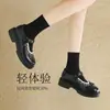 Zapatos Mary Jane de cuero con cordones y suela gruesa para mujer, nuevo estilo verano 2026, adecuados para faldas, estilo JK Lolita japonés, zapatos de tacón grueso de un solo color
