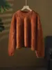 Suéter de punto acanalado grueso para mujer, mezcla de cachemira, seda de morera y lana, cuello redondo, corte holgado, estilo jersey, colección de otoño