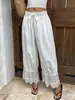 Ropa francesa para mujer de Europa y América, superventas transfronteriza de Amazon: pantalones largos holgados de encaje texturizado vintage casual con retazos
