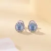 Pendientes de Plata de Ley S925 Yuebao Jewelry de Aguamarina Redondos Geométricos, Pendientes de Nicho Frescos y Modernos Estilo Ins