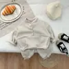 Conjunto Cálido de Polar Doble Cara para Niños Estilo Otoño/Invierno Sudadera con Cuello Alto y Medio Botón para Bebé Pantalones Deportivos Conjunto Separado de Dos Piezas