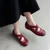 Sapatos Casuais Femininos Slip-On de Couro Macio com Bico Redondo Estilo Retrô e Aumento de Altura Escondido, com Tiras Cruzadas, Versáteis e Confortáveis