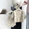 Ropa de Bebé Ropa de Otoño Suéter de Punto Ins Monos a Juego Estilo Occidental Chaqueta Cárdigan con Bola de Pelo Conjunto de Dos Piezas Estilo Coreano