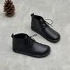 Zapatos Cortos de Piel de Vaca de Primera Capa Otoño 2025 Nuevos, Botas Artísticas de Cuero Mate Hechas a Mano, Zapatos de Mujer con Punta Redonda y Suela Plana