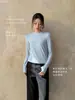 32030 # Suéter básico simple ligero de lana, amigable con la piel, cómodo, elástico, camiseta base adelgazante para mujer para usar en capas con otras prendas