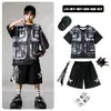 Ropa de Moda Hip-Hop para Niños Traje Negro de Manga Corta con Chaleco Falso para Niños Ropa Genial de Percusión para Actuación de Niñas
