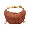 Moderna Bolsa Nueva de Bollo de Paja con Cadena, Bolso de Hombro Cruzado Individual, Bolso Tejido, Bolso Pequeño Metálico Estilo Chanel