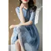 Nuevo Vestido de Mujer Verano 2026: Vestido Azul de Malla Plisada Elegante de Gama Alta con un Toque Romántico para Primavera