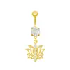 Gaibei Moda Cruzada Europeia e Americana Luxo Leve Anel de Umbigo Flor de Lótus Cheio de Diamante Piercing Cruzado Aço Inoxidável Prego de Umbigo Anel de Umbigo