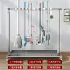 Estante Móvil para Mopa de Acero Inoxidable Almacenamiento de Baño Drenaje Utensilios Estante para Mopas Extraíble Montado en Pared De Pie