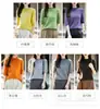 Camisa base feminina nova de malha de lã escovada, gola semi-alta, bainha enrolada sem costura, manga curta, seda-caxemira