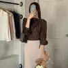Camisa elegante e delicada estilo coreano com gola de laço diagonal, blusa pullover de cor sólida doce para primavera/outono 2026