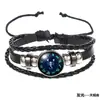 Pulsera Europea y Americana Nueva de las 12 Constelaciones Pulsera Tejida de Cuerda de Cuero Retro Estilo Coreano para Hombre Pulsera de Moda para Estudiantes para Mujer Regalo