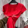 Moda Coreana Dongdaemun Verano 2026 Nuevo Diseño Versátil Dopamina Cuello en V Hombro Normal Manga Corta Camiseta para Mujer