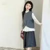 Conjunto de Primavera para Niñas Estilo Coreano Casual Chaleco Base, Elegante Conjunto de Tres Piezas de Chaleco de Punto para Primavera y Otoño para Niñas Mayores