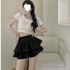 Elegante falda plisada para mujer falda línea A de cintura alta primavera y verano 2024 falda de pastel esponjosa falda dulce adelgazante