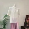 Zhi LiBlusa de Manga Corta con Diseño Jacquard de Color Sólido Estilo Chino Nuevo 2026 Verano Nuevo Top de Color Sólido Estilo Nacional