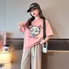 Camiseta de Manga Curta para Meninas, Roupa de Verão Infantil, Novo Estilo Coreano, Estilo Casual, Blusa de Meia Manga para Bebê Menina, Blusão de Desenho
