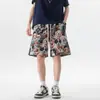 Shorts Florais Europeus e Americanos de Alta Durabilidade para Homens Verão 2025 Casuais de Praia Soltos Tamanho Grande Modernos Versáteis Bordados Comprimento do Joelho