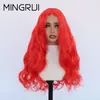 Peluca de Encaje Rojo Atmosférico Tejida a Mano para Cabello Largo y Rizado con Curvatura Natural, Hecha de Fibra Sintética de Alta Temperatura, Peluca de Onda Grande