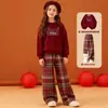 Ropa Infantil Forrada de Polar para Niñas, Conjunto Rojo de Año Nuevo Invierno 2026 para Niñas Mayores, Conjunto Infantil del Año del Zodiaco