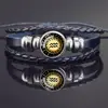 Pulseira de casal doze constelações fivela oculta pulseira de couro de boi preto imitação pulseira trançada punk vintage para homens e mulheres joia de estudante