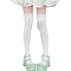 MediasLolita de Encaje Dulce hasta la Rodilla para Mujer, Calcetines Altos Lolita Estilo Ballet Blancos, Calcetines de Muslo