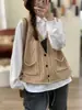 26 Outono/Inverno Patchwork de Algodão Gola Redonda Tricotado com Botões Colete Grosso Solto Casual Colete Feminino de Algodão