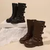 Botas Martin infantis outono e inverno 2026, antiderrapantes, versáteis, botinhas para meninas, estilosas, forradas com fleece, botas de inverno de couro para bebês
