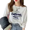 Camiseta Blanca de Algodón Puro Hombro Normal Manga Larga para Mujer Talla Grande Holgada Estilo Americano Estampada Prenda Base Ropa Interior Primavera/Otoño 2026