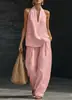 2026 Verano Comercio Exterior Transfronterizo Sitio Independiente Ropa Femenina Amazon Aliexpress Color Sólido Cuello Halter Cuello en V Sin Mangas Casual Conjunto