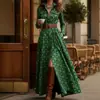 Em estoque Amazon transfronteiriço 2026 novo outono vestido longo xadrez estilo britânico com gola de lapela e design de afinar a cintura