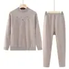 Conjunto de Ropa Interior Térmica Gruesa con Forro de Felpa y Cuello Semi-Alto para Mujeres de Mediana Edad y Mayores, Parte Superior de Capa Base para Otoño e Invierno 2025