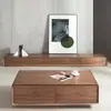 Móvel de TV totalmente em madeira maciça em estilo vintage e minimalista, cor nogueira, unidade estreita de piso para salas de estar pequenas