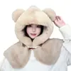 Gorro de Imitación de Piel de Conejo para Mujer, Versátil Chal con Capucha Versión Coreana para Otoño e Invierno, Engrosado para Calidez en Invierno, Calentador de Cuello de Felpa y Chaleco Protectores de Orejas