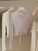 Cárdigan de punto de seda helada con cuello en V y encaje para protección solar para mujer, verano 2026, chal fino de botones, camisa para aire acondicionado, tela transparente