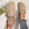 Chinelos fechados retrô oversized de comércio exterior para mulheres, novos 2026 casuais com fivela de cinto, chinelos slip-on de bico semiaberto estilo Birkenstock