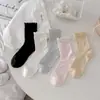 Calcetines de Malla de Seda Ins-Style para Mujer, Transpirables, Delgados, Huecos, con Borde de Volantes, Color Sólido, de Caña Media, Primavera/Verano 2026