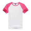 Camiseta publicitaria de manga corta, cuello redondo y hombros descubiertos, de algodón licra peinado de color liso distintivo, estampada con transferencia térmica.