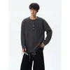 Estilo Old Money Camiseta de Punto con Cuello Henry Manga Larga para Hombre ins Otoño Talla Grande Marca de Moda Holgada Base Juvenil