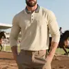 Polo Masculino de Manga Longa Estilo Americano para Primavera e Outono da Amazon Transfronteiriça Simples Leve Luxo Gola Reversível Patchwork Bolso Real Camisa Polo