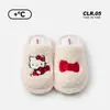 Pantuflas de algodón genuinas de Kitty de Sanrio para mujer, pantuflas cálidas de felpa para uso en casa en invierno, pantuflas IP antideslizantes para interiores