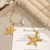 Joyería Transfronteriza Europea y Americana Elemento Marino Colgante de Collar de Estrella de Mar Collar para Mujer Versátil Cadena para Clavícula de Acero Inoxidable
